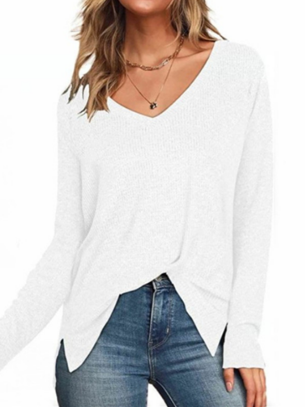 V-neck Slit Long Sleeve Top