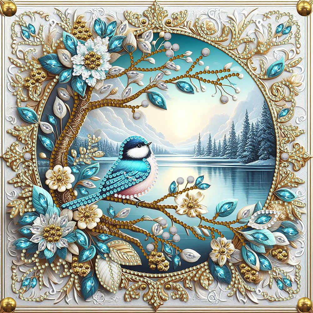 Flowers And Birds By The Lake 30*30cm(canvas) special shaped drill diamond painting