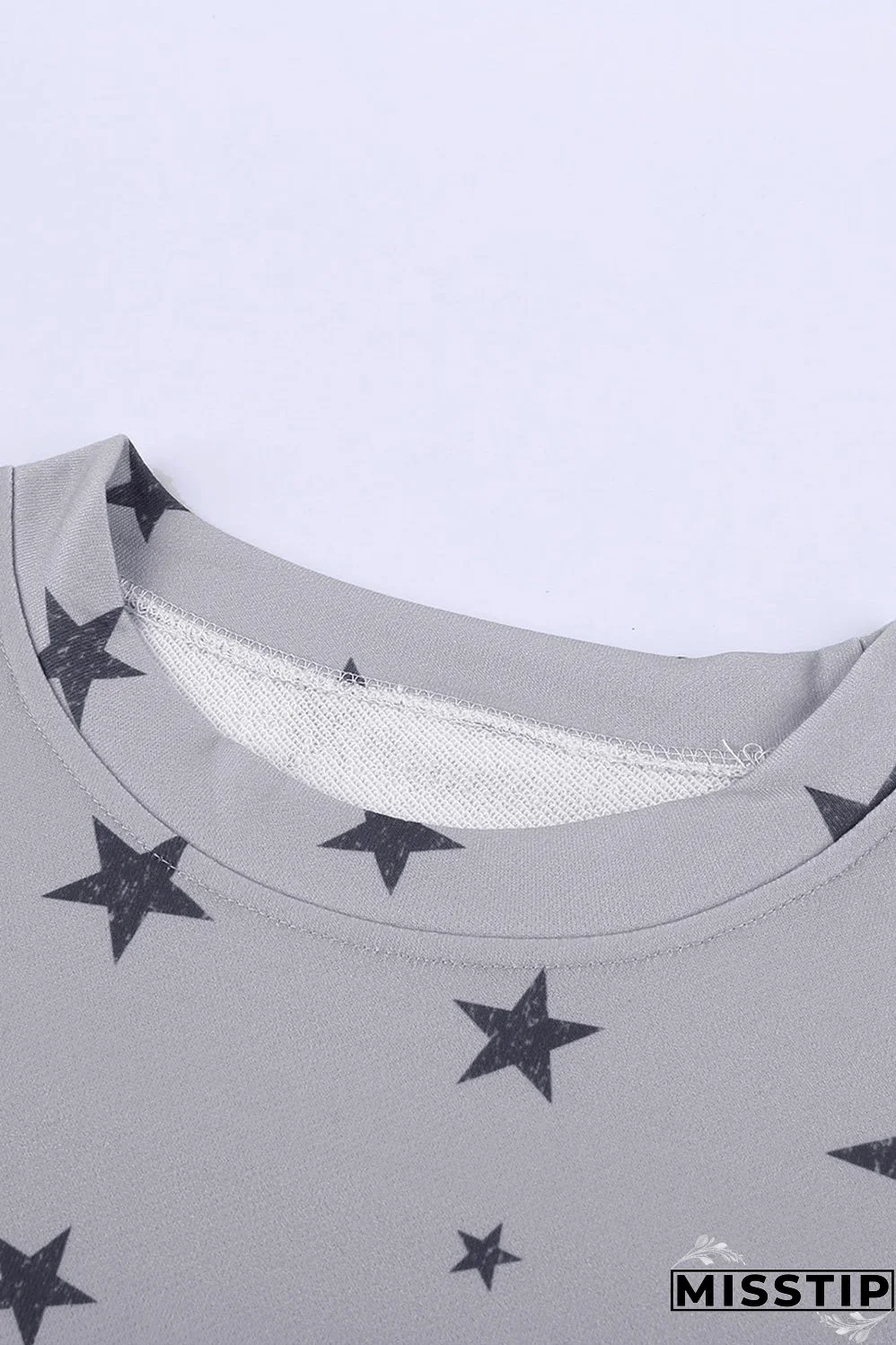 Women's Gray Round Neck Star Print Casual Long Sleeve Top