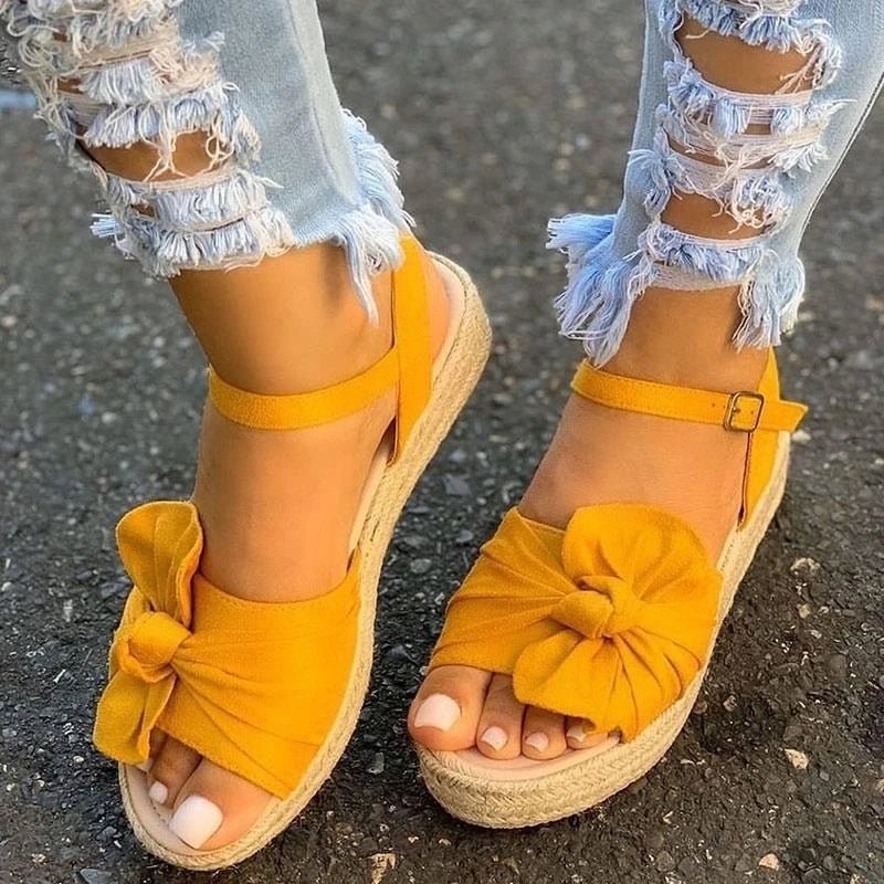 Peep Toe Flower Bowknot Buckle Strap Platform Heels Sandals