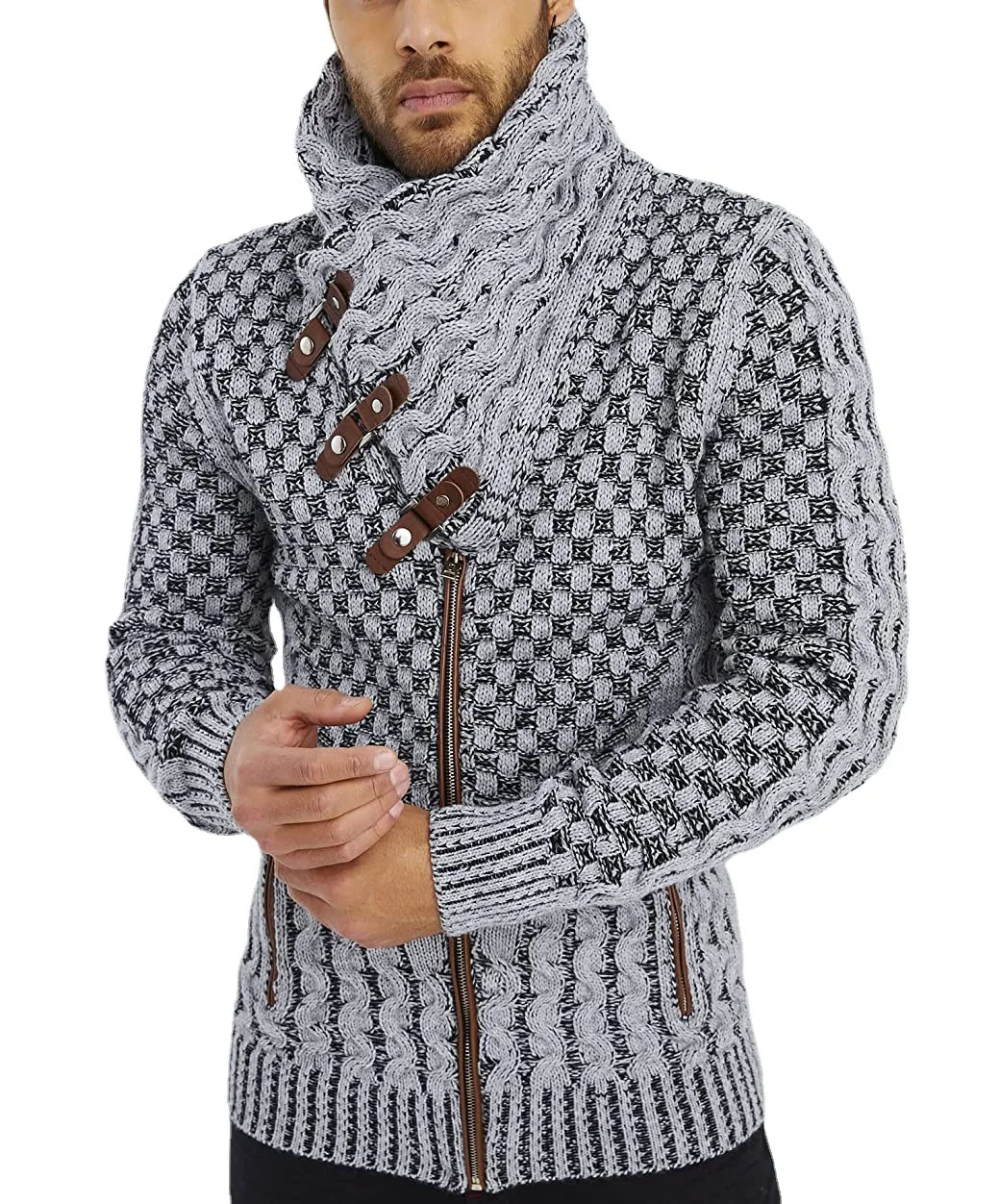 Wongn Wongn New Men's Zipper High Turtleneck Cardigan Long Sleeved Knitwear Purchase Exclusive