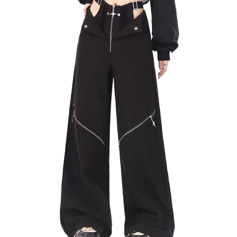 Gamezstake homecoming dresses Black Trousers Womens Gothic Y2k Casual Retro Cargo Pants High Waisted Streetwear Fashion Aesthetics Wide Leg Pants