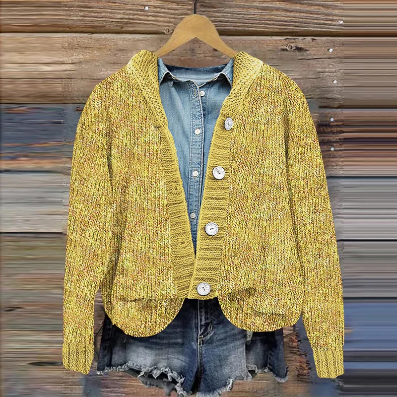 Vintage Solid Button Hooded Knitted Cardigan