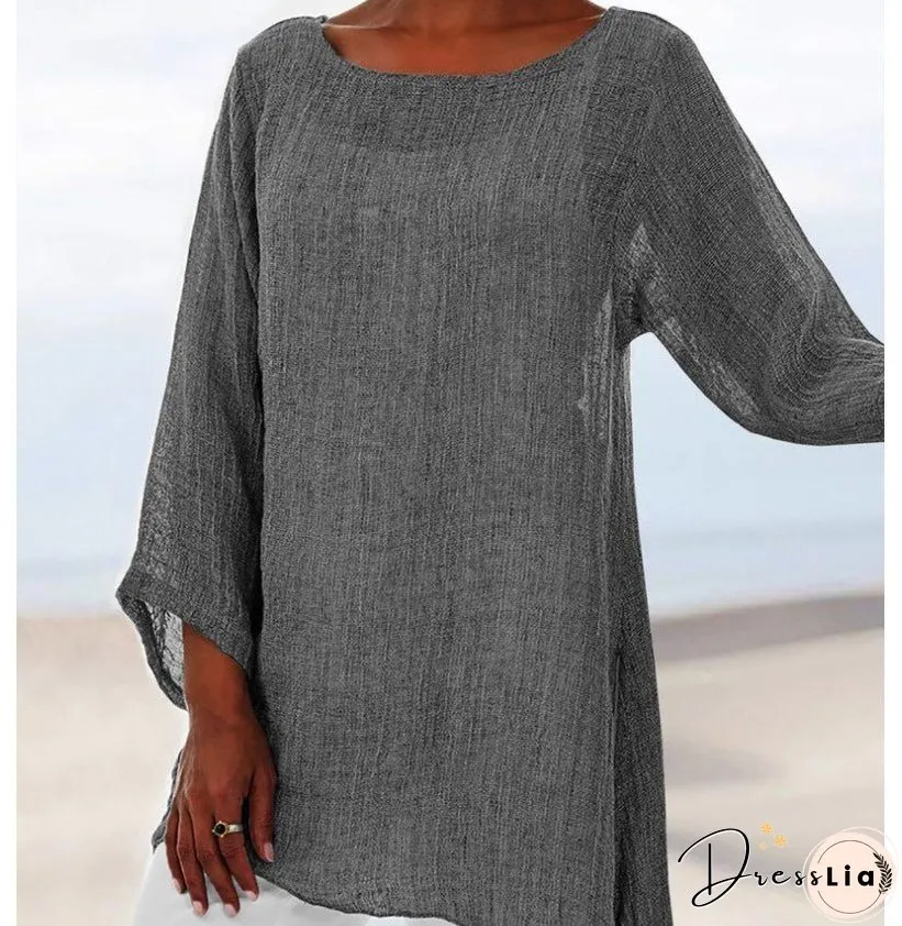 Women's Solid Color Versatile Casual Irregular Long Blouses