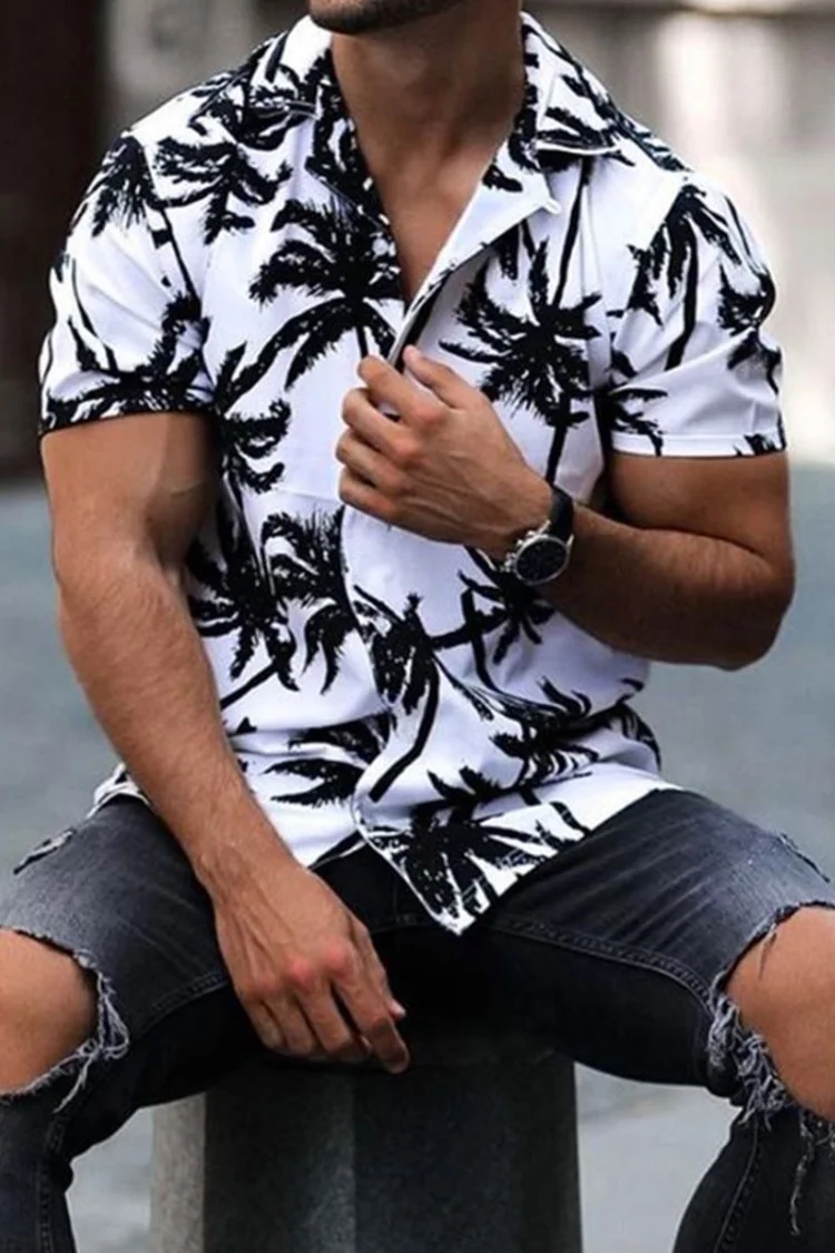 Tiboyz Coconut tree Print men's Short Sleeve Shirt