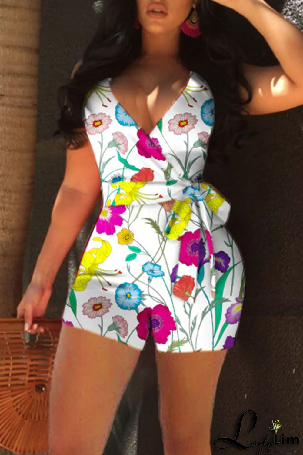 Black White Casual Print Patchwork Backless Regular Jumpsuits