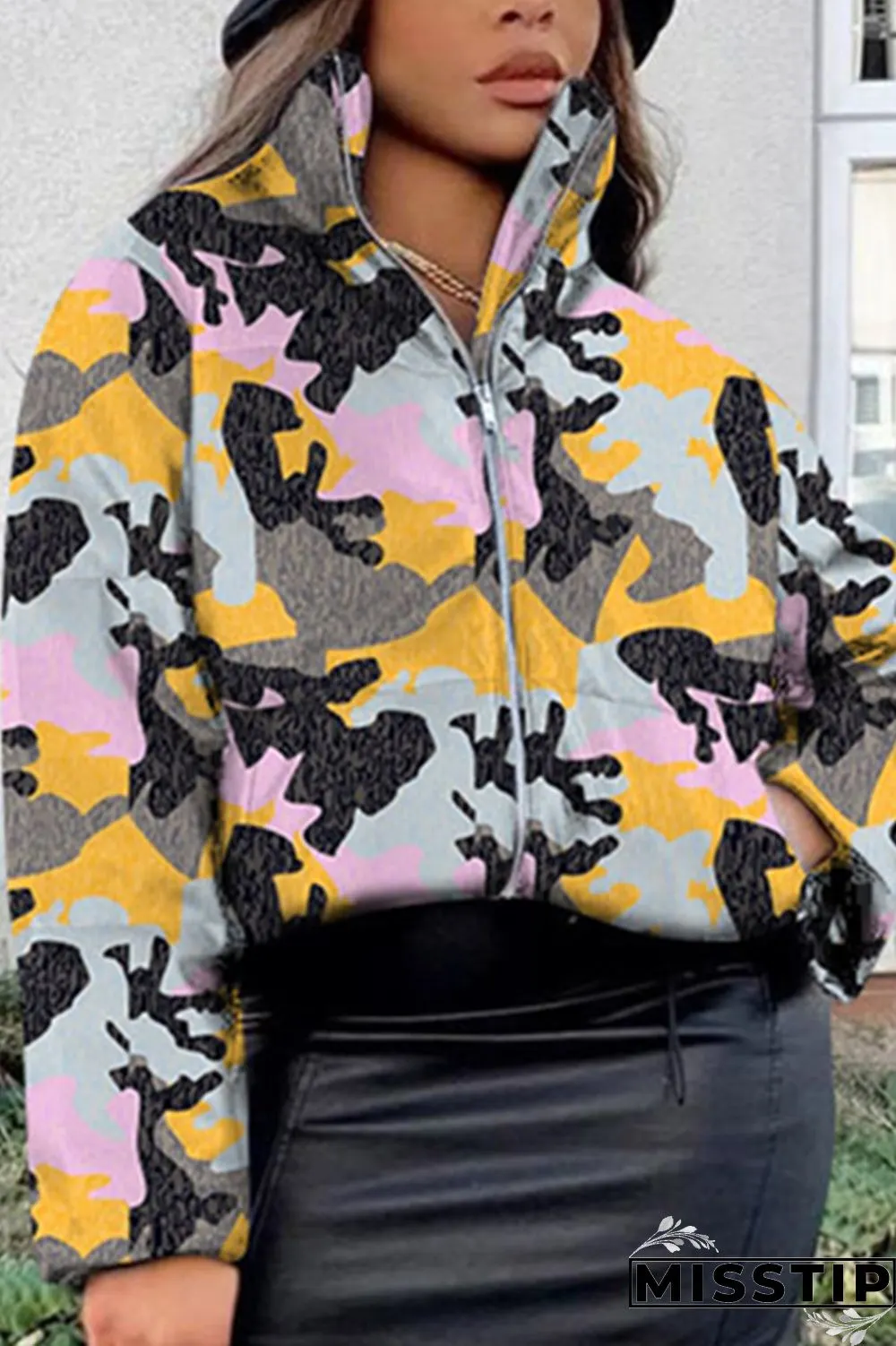 Cyanine Fashion Casual Print Basic Mandarin Collar Outerwear