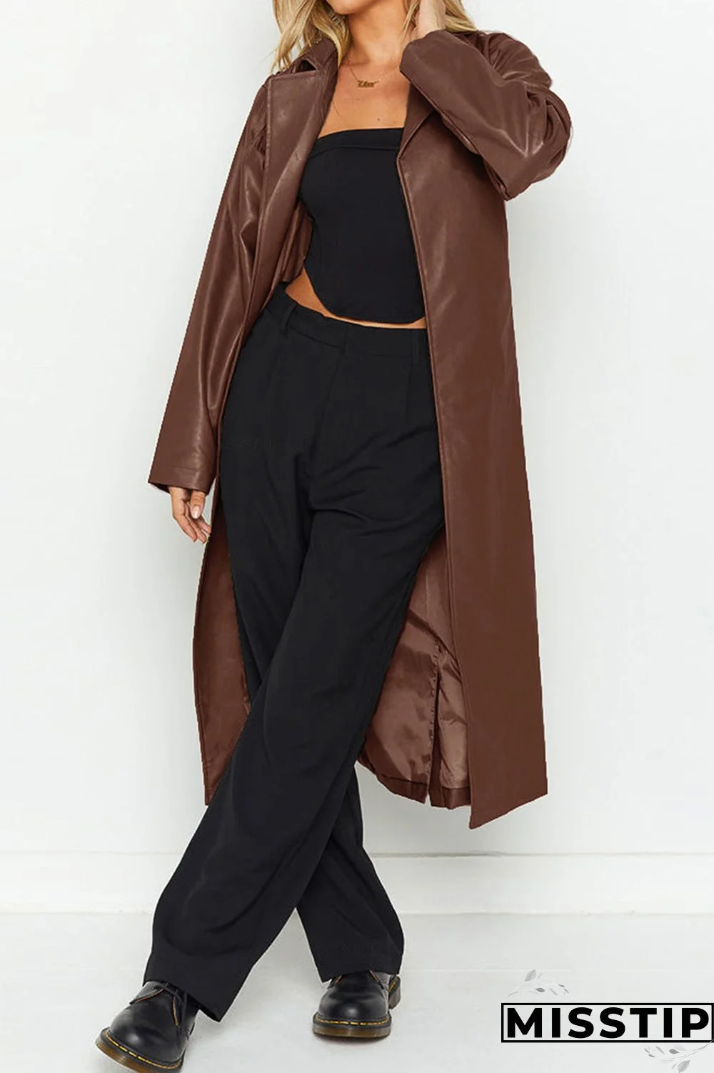 Black Elegant College Solid Solid Color Turn-back Collar Outerwear