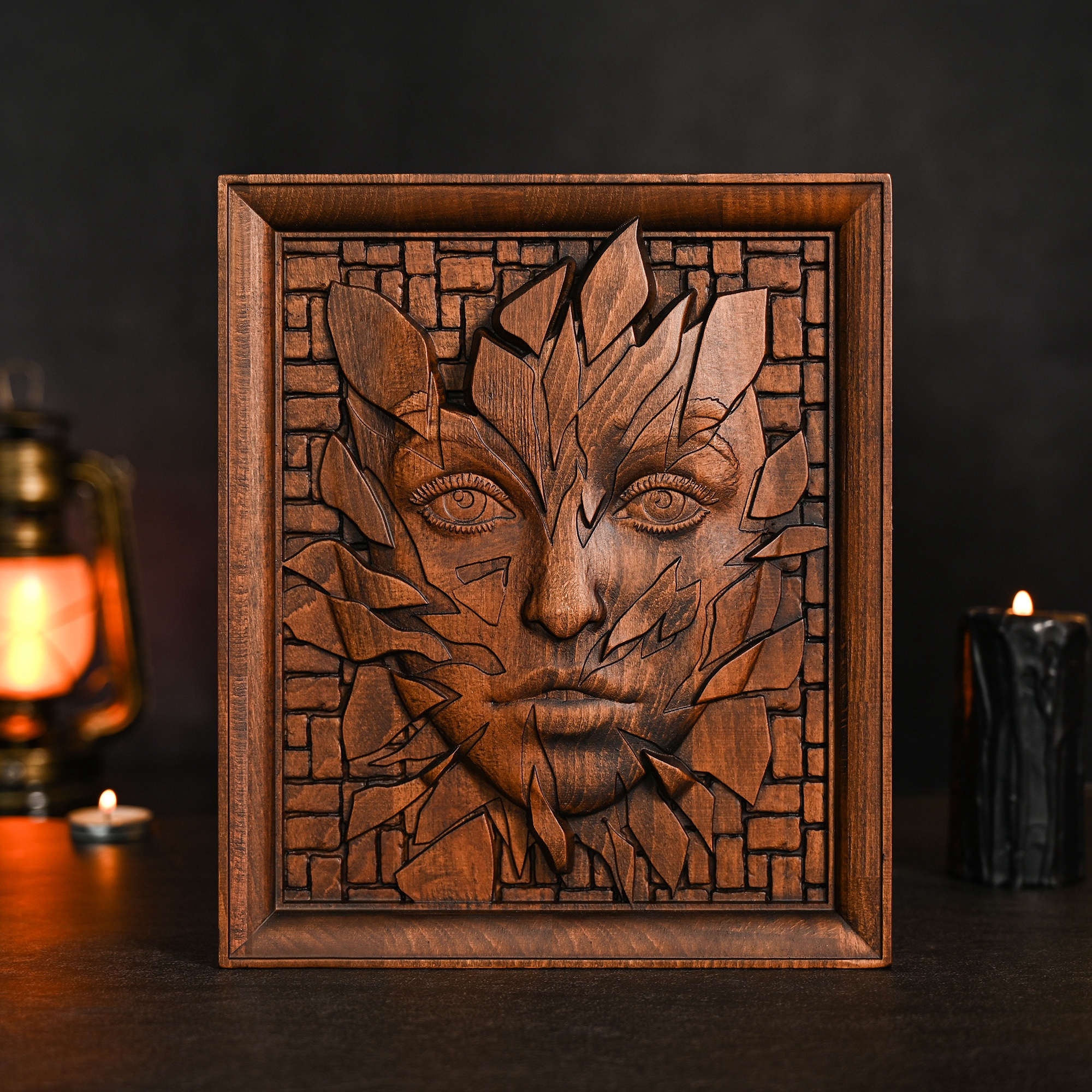 Wooden Wall Hanging of the Green Man Carving | An Artistic Symbol of Vitality and Nature