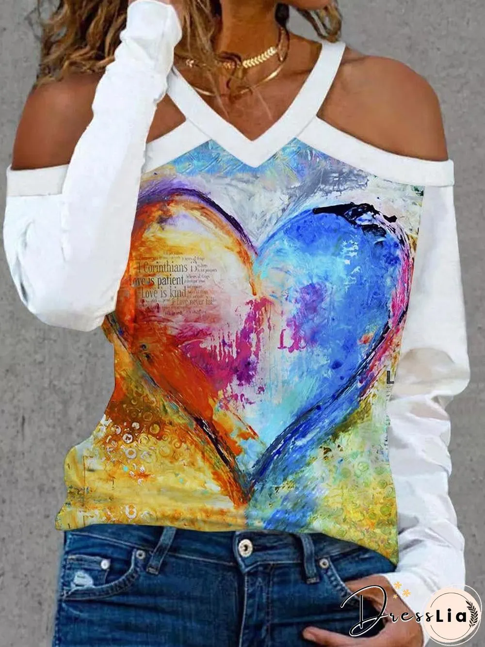 Sexy Halter Heart Printed Shirt