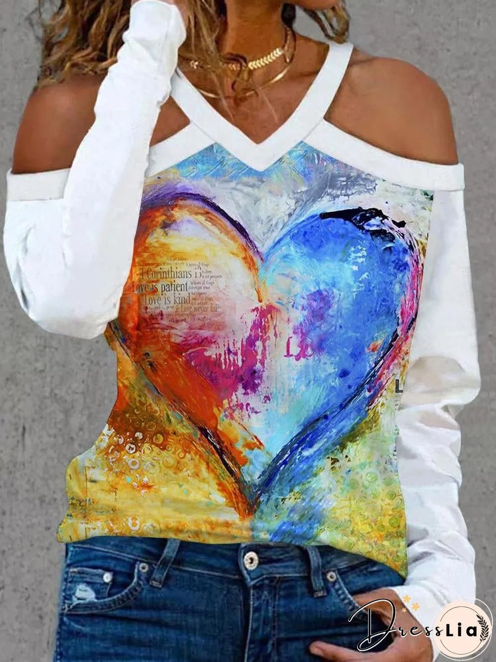 Sexy Halter Heart Printed Shirt