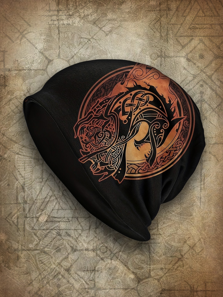 Men's Viking Nordic Runes Fenrir Burn Celtic Knot Beanie / Rvogue / Rvogue
