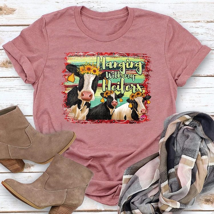 ANB - Hanging With My Heifers Holstein Cows Retro Tee-05848