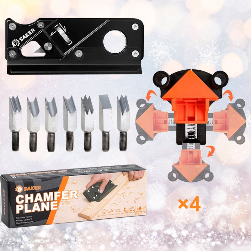 1*Saker Chamfer Plane+6*Cutter Head+Saker 90°Corner Clamps(4 PCS)