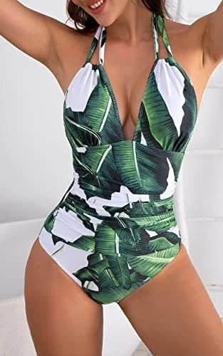 V Neck One Piece Tummy Control Swimsuits