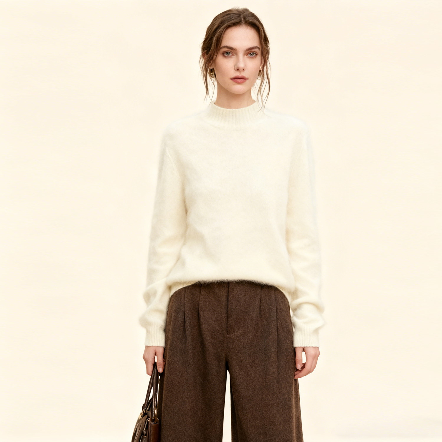 Women's Brushed Wool Mock Neck Sweater REAL SILK LIFE
