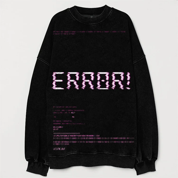 Comstylish ERROR Printed Vintage Washed Casual Sweatshirt