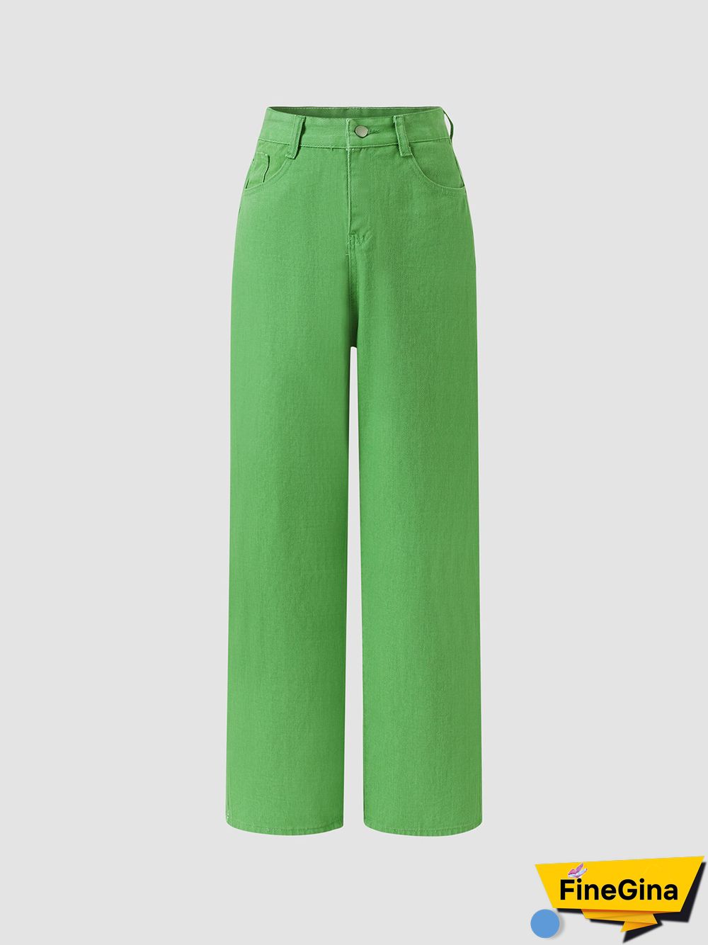 Women Solid Pocket Casual Straight Leg Denim Jeans