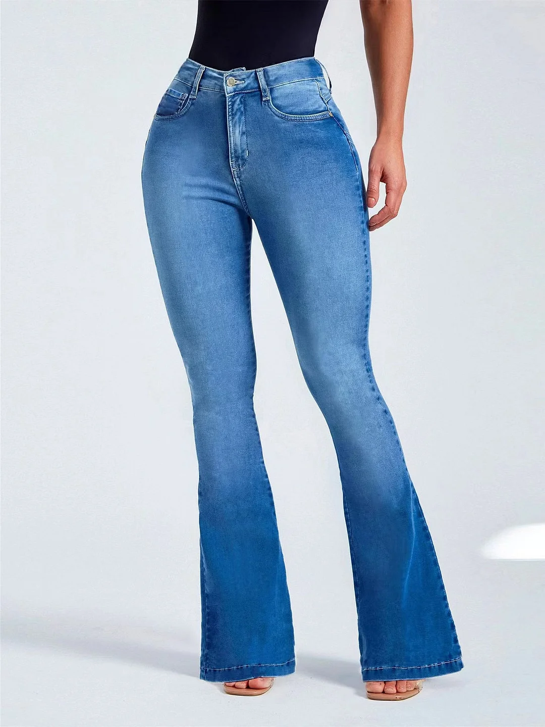 Women plus size clothing Women's Stretch Solid Color Flare Leg Jeans Pants-Nordswear