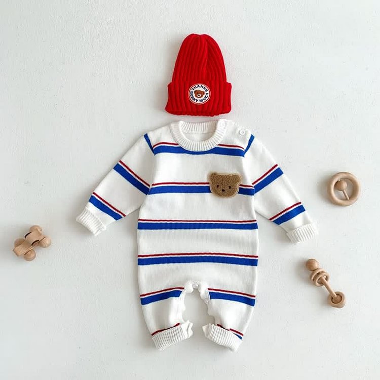 Baby Embroidered Bear Knitted Romper