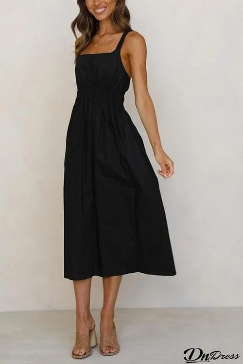 Square Neck Backless Slip Maxi Dress