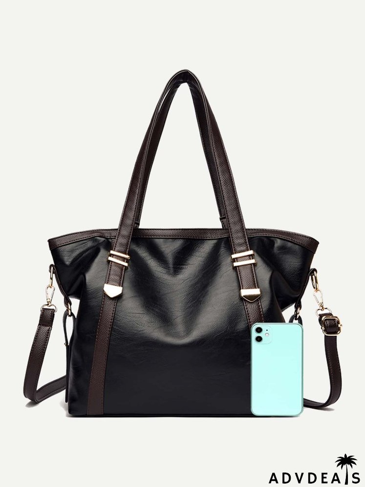 Colorblock Metal Decor Shoulder Tote Bag