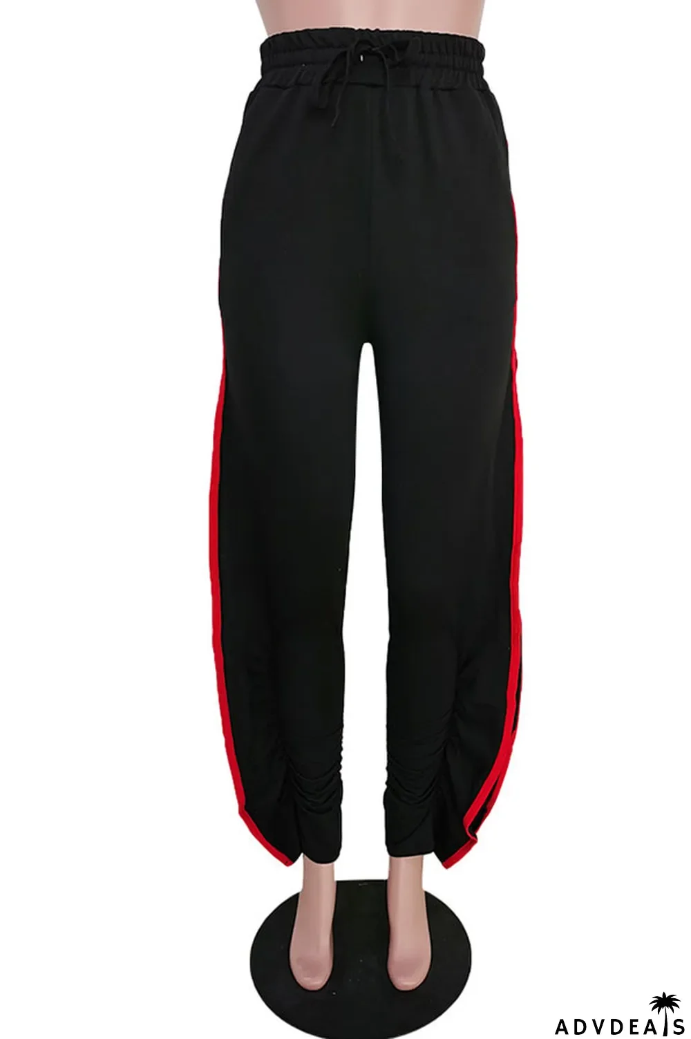 Grey Black Grey Blue Green Yellow Cotton Drawstring Sleeveless Mid Patchwork Solid Split Draped Straight Pants Bottoms