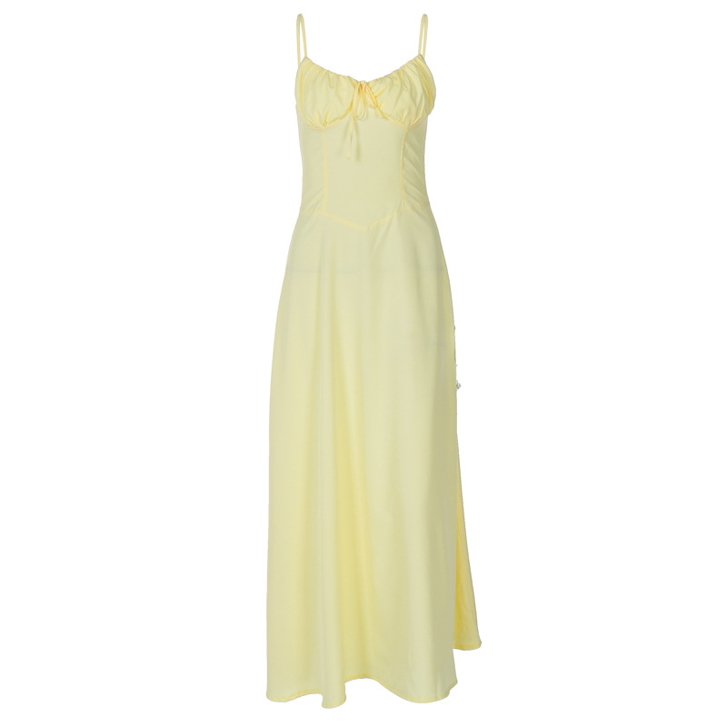 Mozision Spaghetti Strap Backless Pleated Long Dress For Women Fashion Lace Up Sleeveless A-line Loose Sexy Maxi Dress 2024