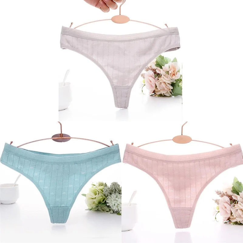 3PCS/Set Embossed Thong Cotton Panties for Women Underwear Sexy Lingerie Female Underpants 3D Striped Cotton G-string Panties