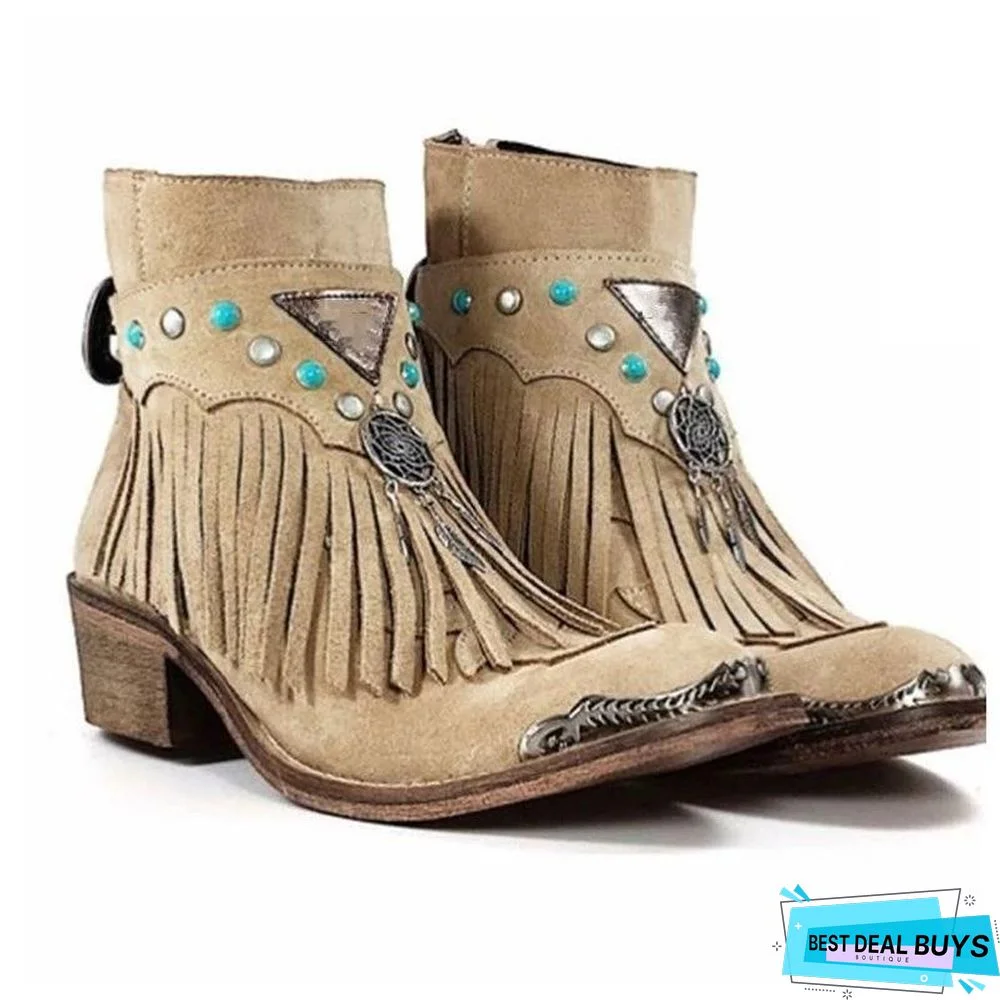 Retro Rivet Chunky Heel Boots