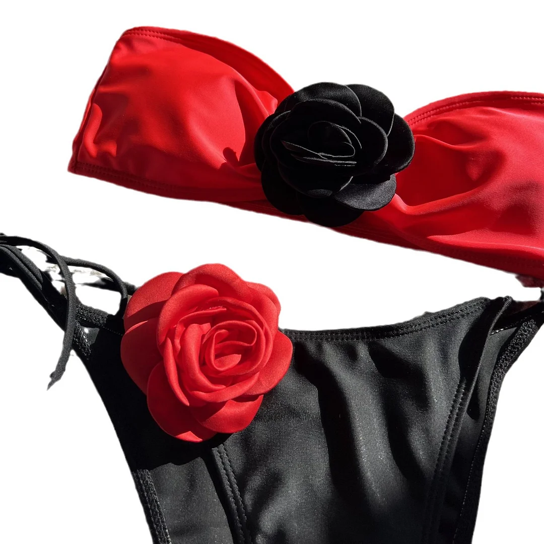 Uveng 2024 Color Rose Brae With Drawstring Strap Split Swimsuit Bikini99149