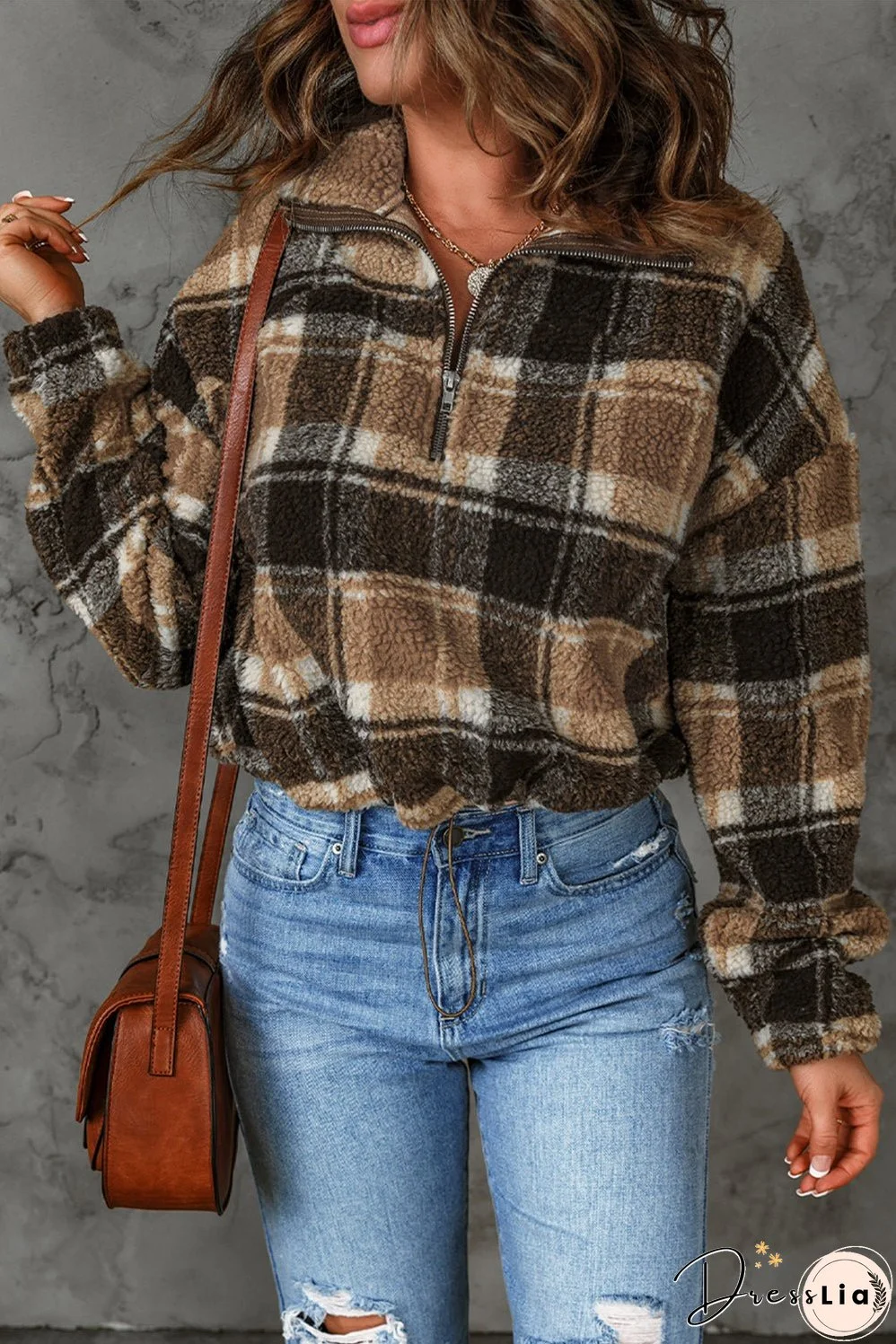 Plaid Pattern Fleece Sweatshirt