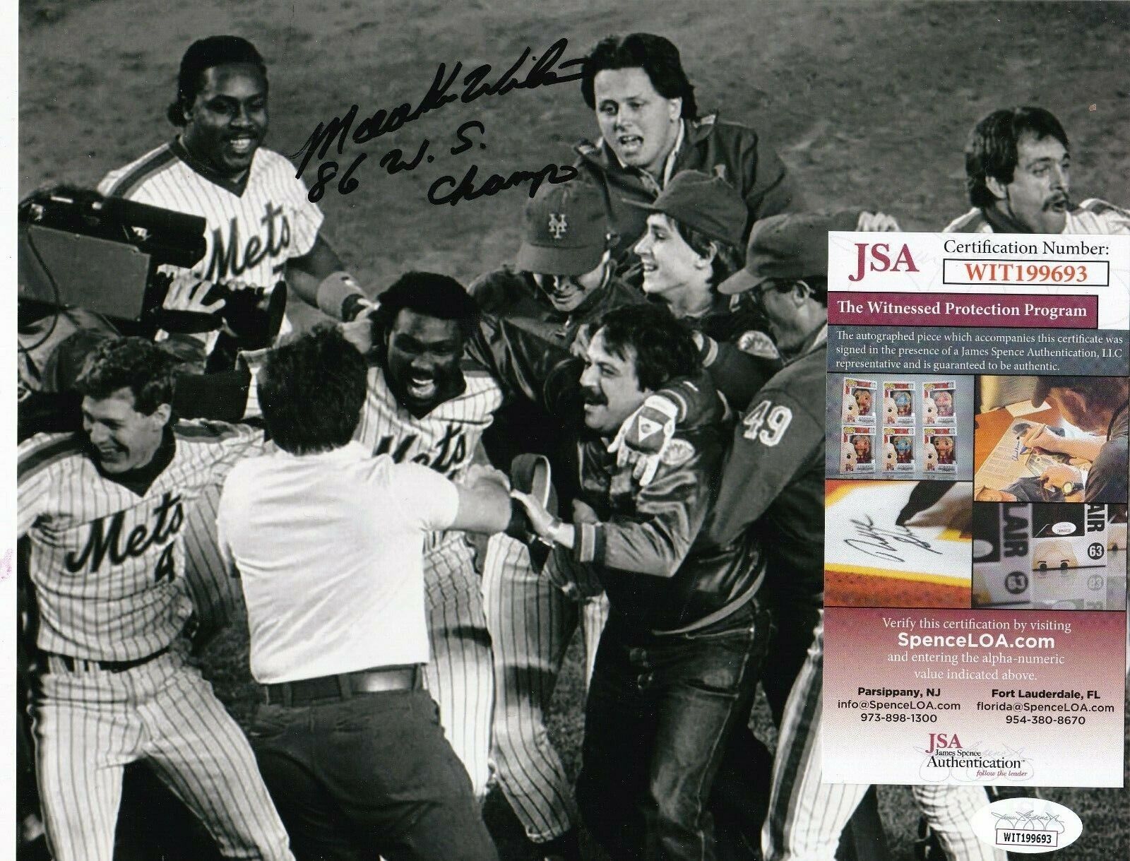 MOOKIE WILSON NEW YORK METS 1986 WS CHAMPS JSA AUTHENTICATED ACTION SIGNED 8x10