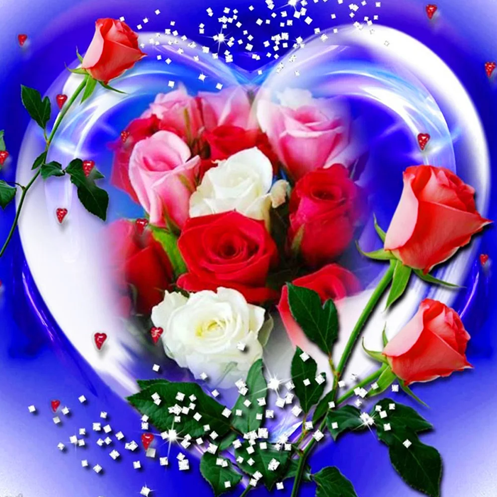 Diamond Painting - Full Round/Square Drill - Love Heart Rose(30*30 - 50*50cm)