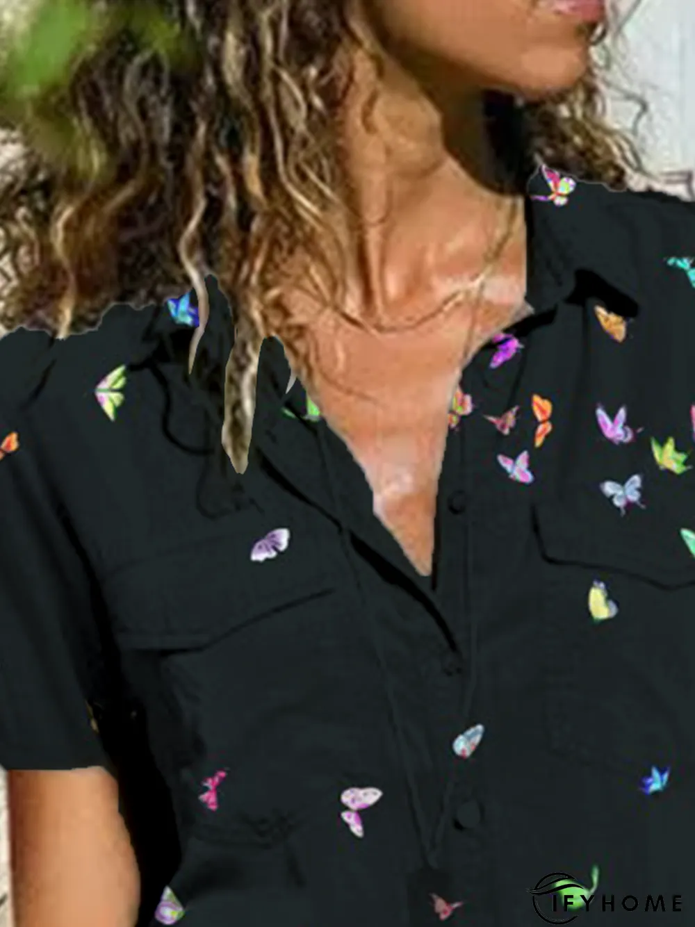 Short Sleeve Buttoned Shift Blouse | IFYHOME