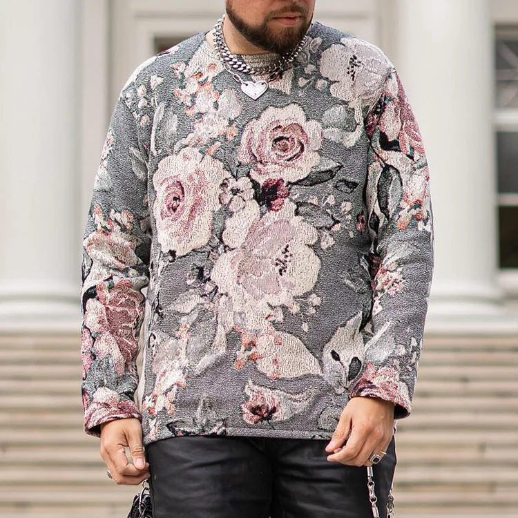 Retro Floral Tapestry Crew Neck Sweatshirt