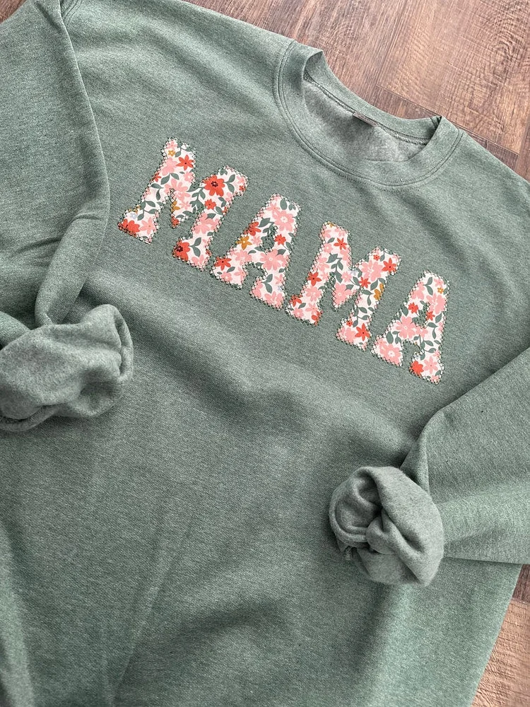 Mama Embroidered Floral Applique Sweatshirt