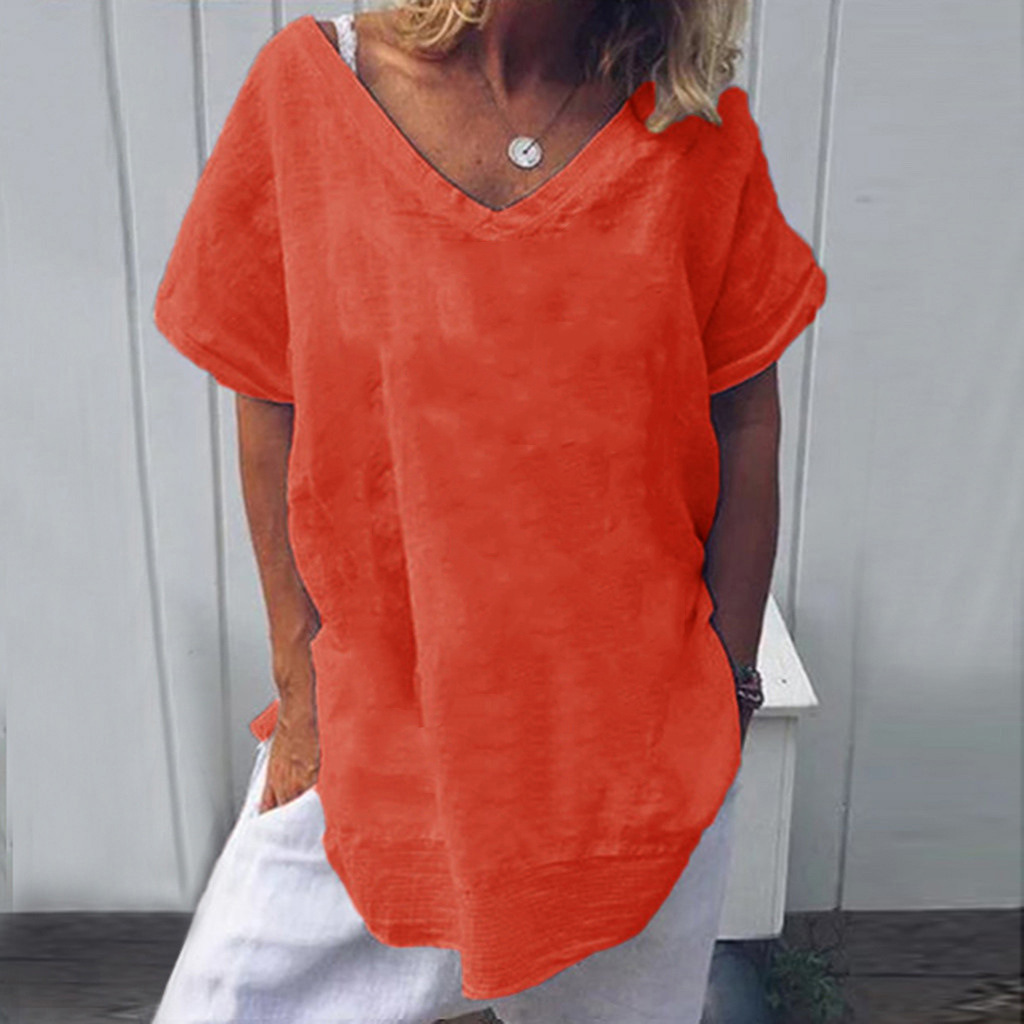  thdmladies Cotton And Linen Short Sleeve T-Shirt thedmladies