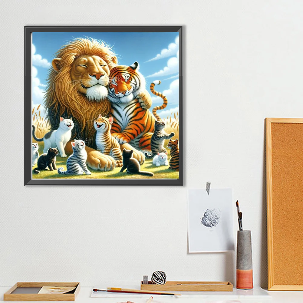 Diamond Painting - Full Round Drill - Cat Tiger Lion(Canvas|40*40cm)