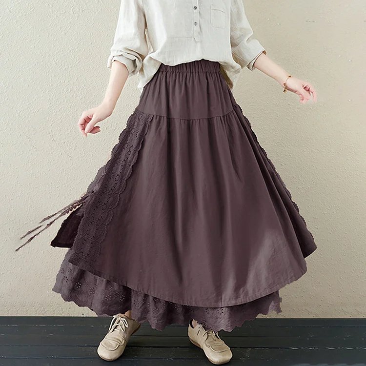 Irregular Hem Double Layered Lace Comfy Skirt