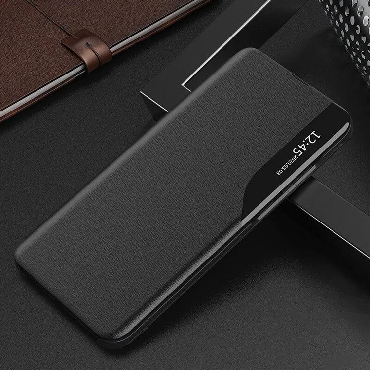 Etui z klapką Samsung Galaxy Smart View Luksusowe, odporne na wstrząsy etui z magnetyczną, skórzaną podpórką i okienkiem