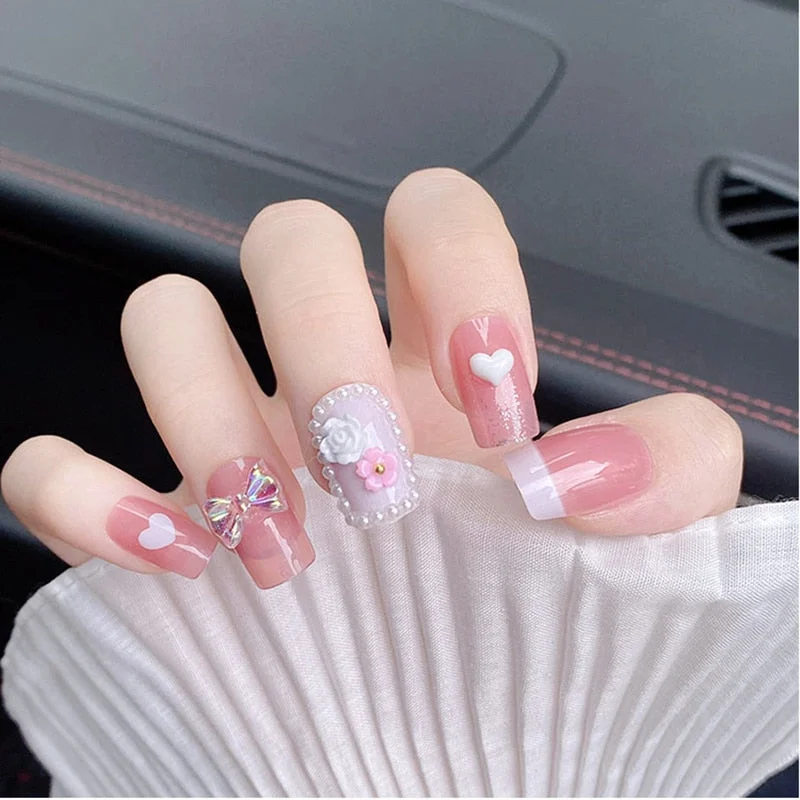 24pcs/set Acrylic Fake Nails Full Cover False Nail Art Tips 10 Sizes Fashion Designs With Nail Adhesive Sticker Coffin Nails-Nail Inspo