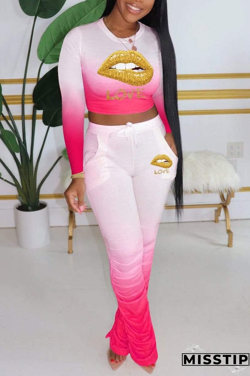 Fashion Gradual Change Lips Printed Set
