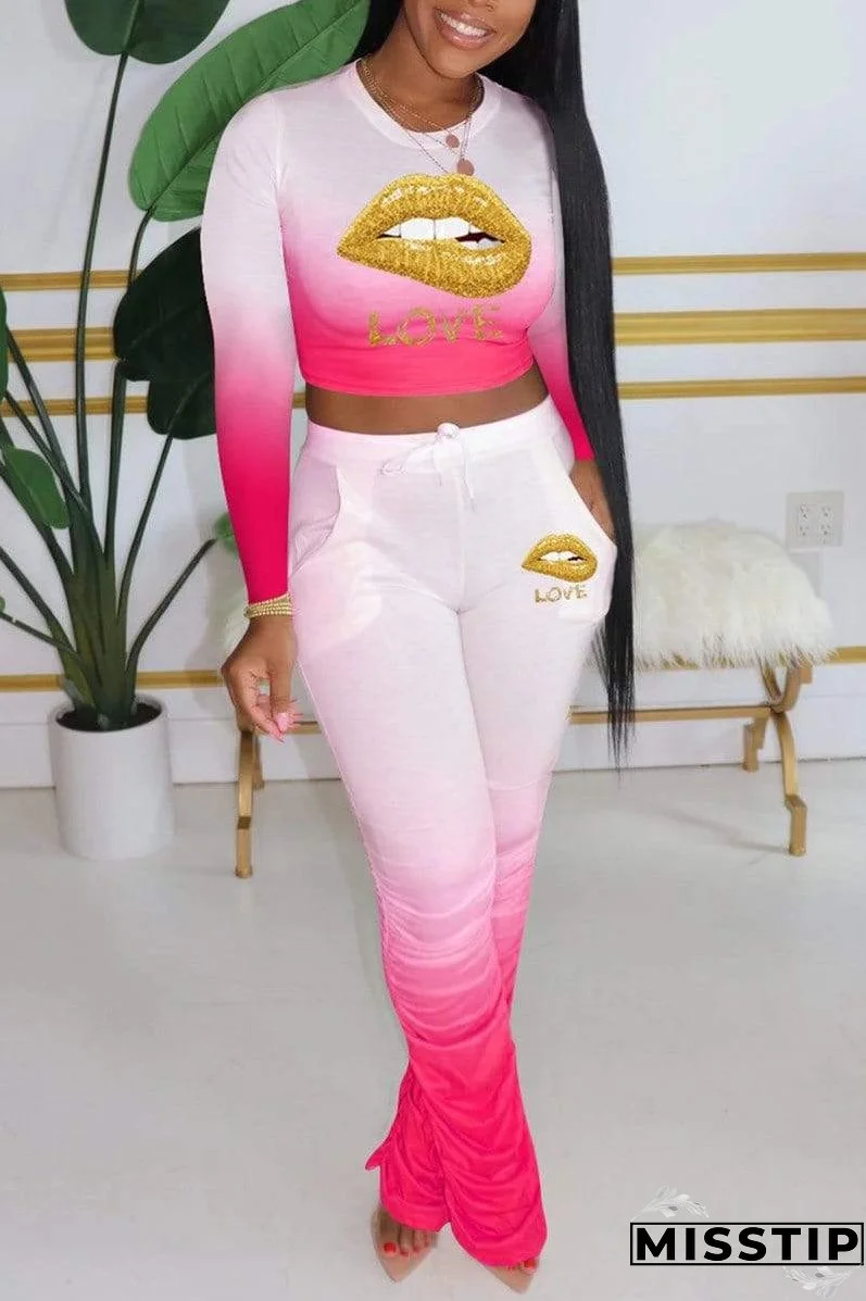 Fashion Gradual Change Lips Printed Set