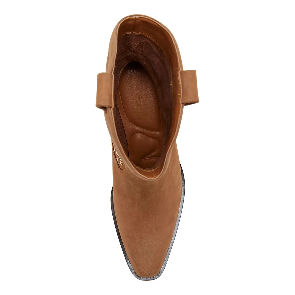 Square Toe Chunky Heel Studded Cowboy Boots for Women in Brown
