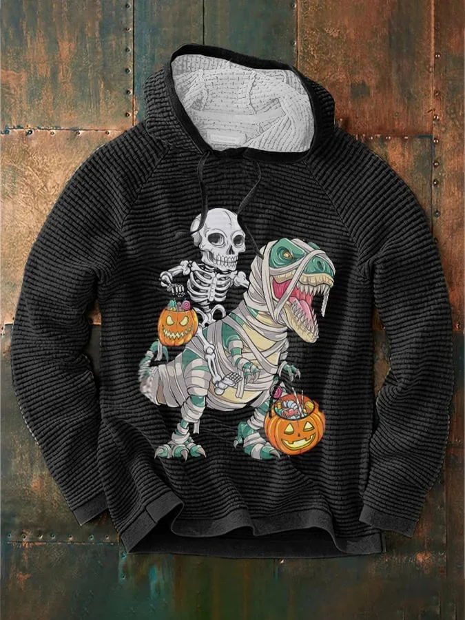 Men's Halloween Funny Skull Knight Dinosaur Pumpkin Print Hoodie