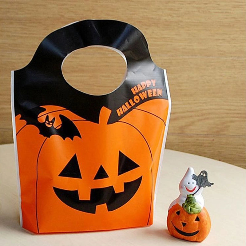 50 Halloween Orange Pumpkin Head Bag Plastic Supermarket Shopping Bag Vest Bags Food Bag