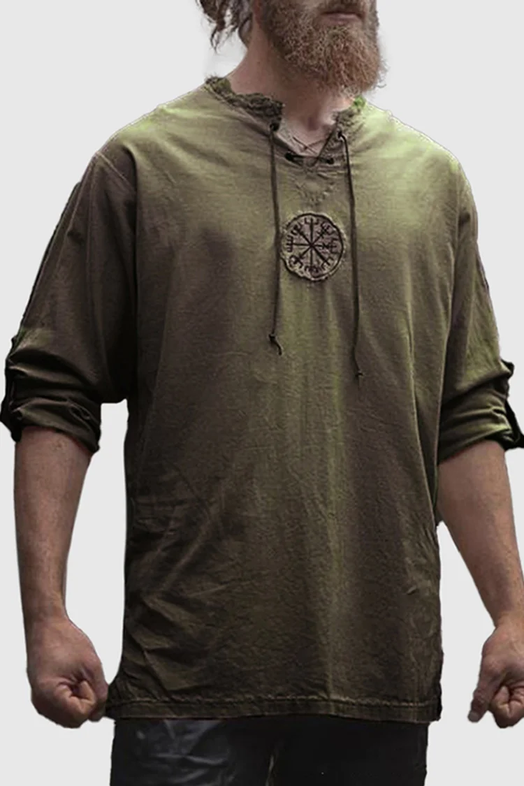 Men's Casual Cotton Linen Viking Long Sleeve Shirt