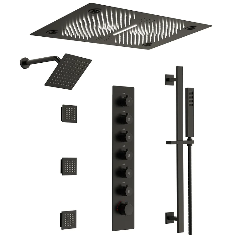EVERSTEIN Ceiling Mount Luxury Thermostatic Shower System in Matte Black SFS-1052-BK