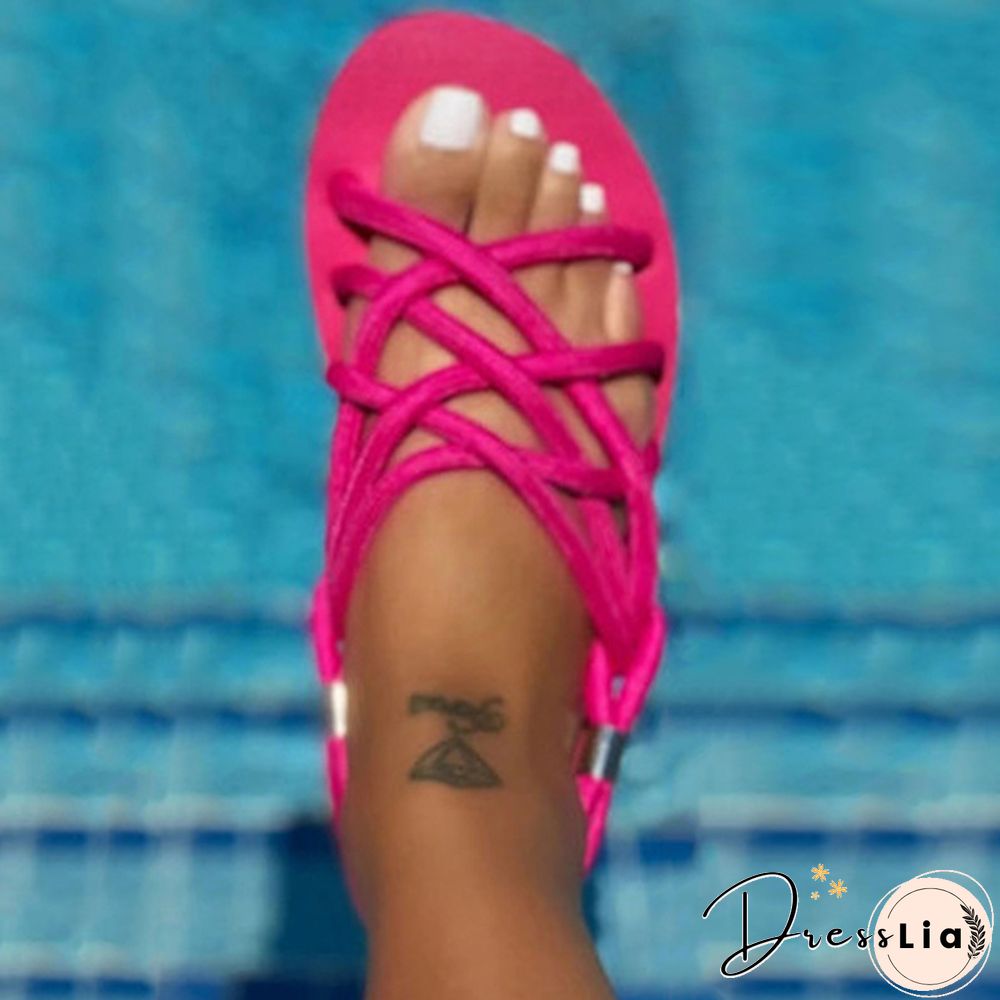 Fashion Rope Summer Shoes Boho Beach Sandals Women Flats Sandals Slides Flat Sandals